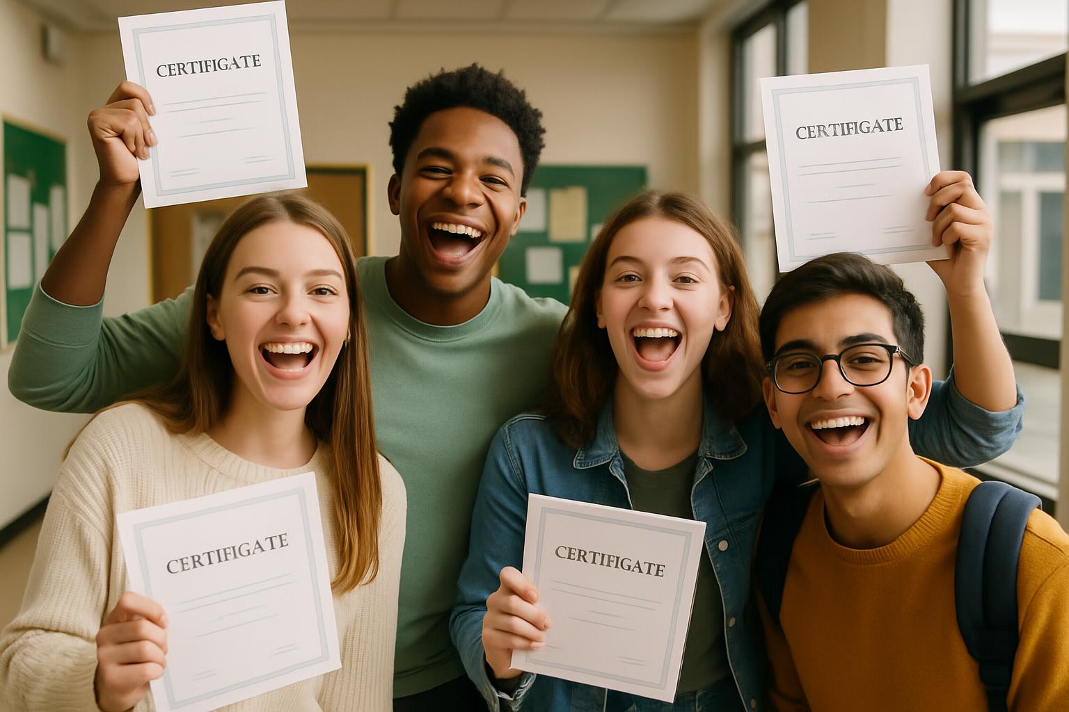 Students celebrating exam results